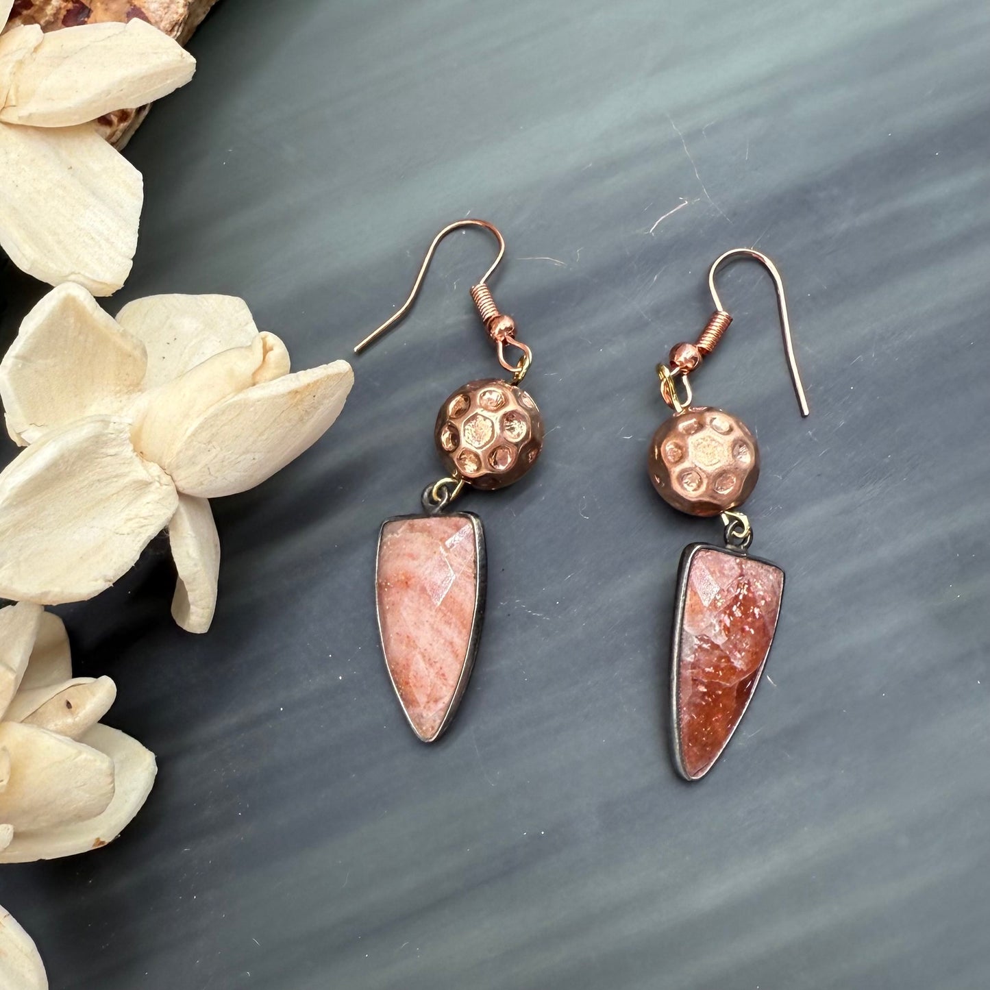 Sunstone and Rose Gold earrings