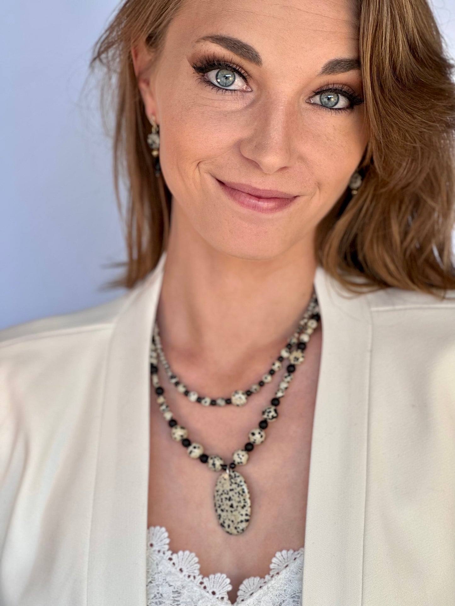 Dalmatian Jasper pendant necklace, handmade and adjustable