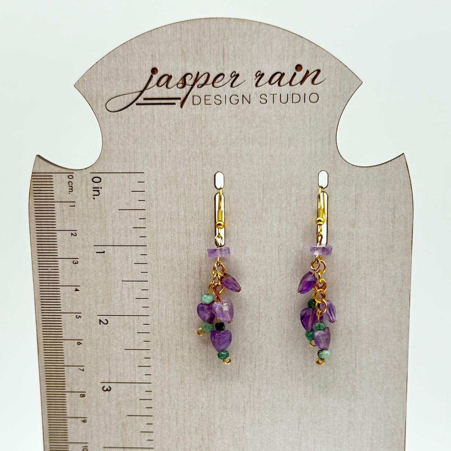 Amethyst hearts and Emerald Dangle earrings