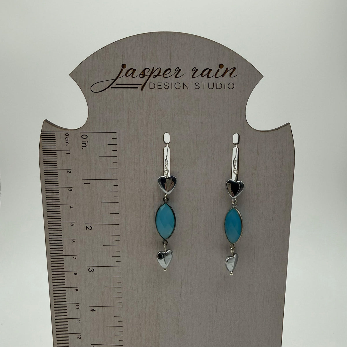 Blue Chardonnay Heart Dangle Earrings