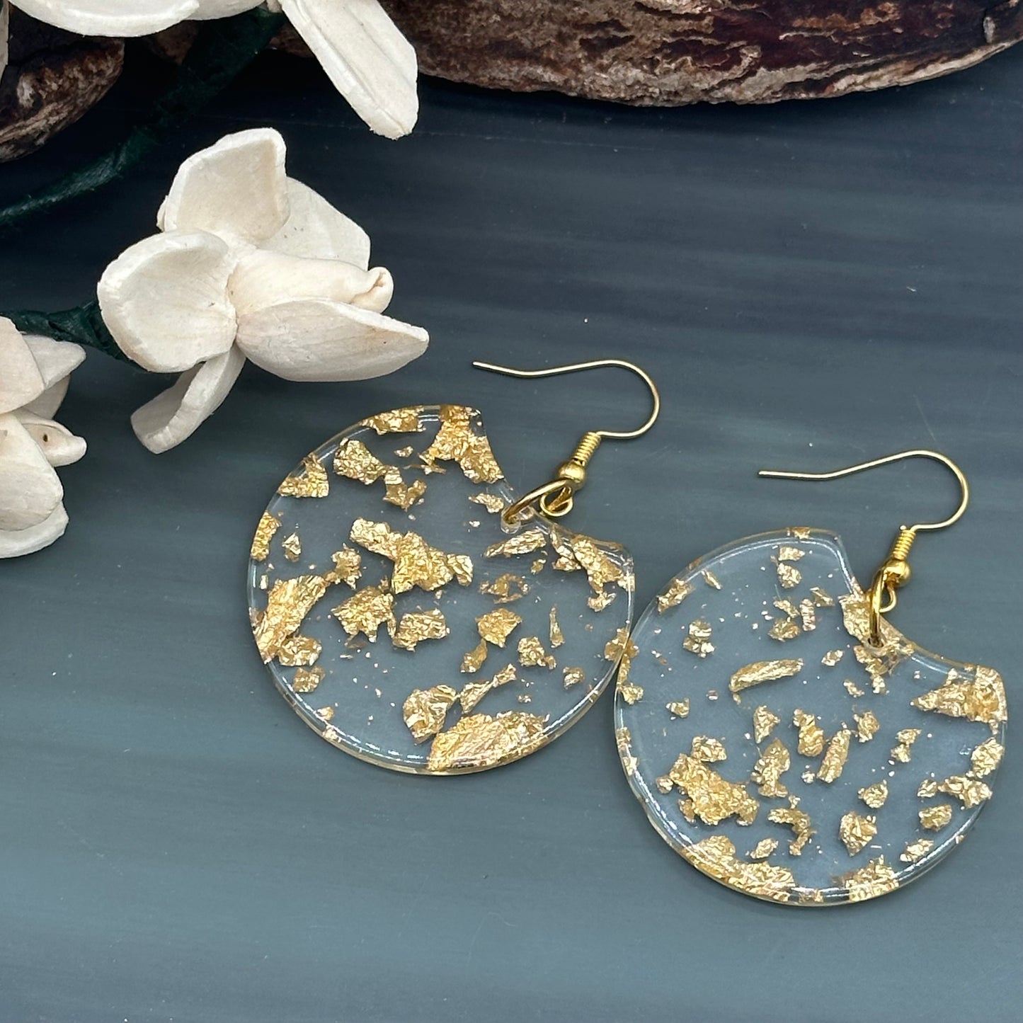 Gold Flake Coin Resin Earrings