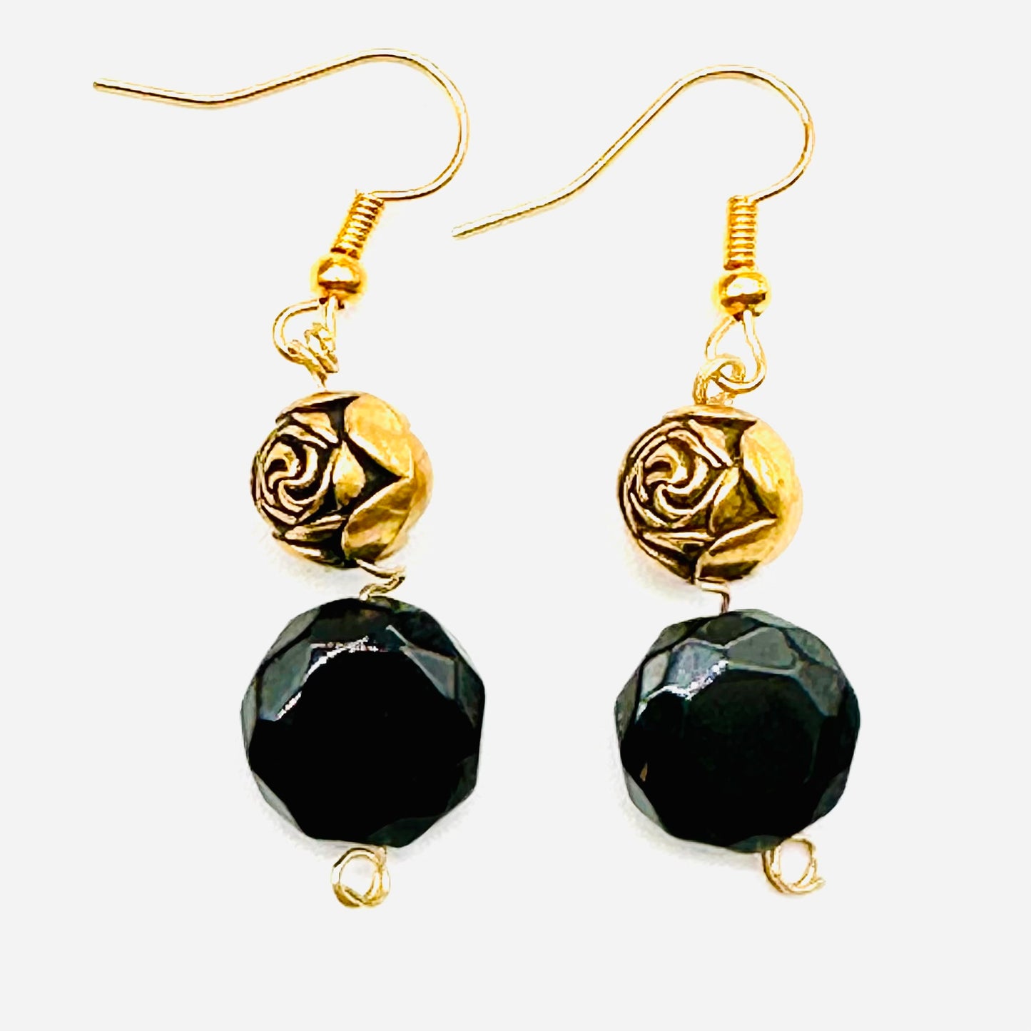 Gold Roses and Rainbow Obsidian earring