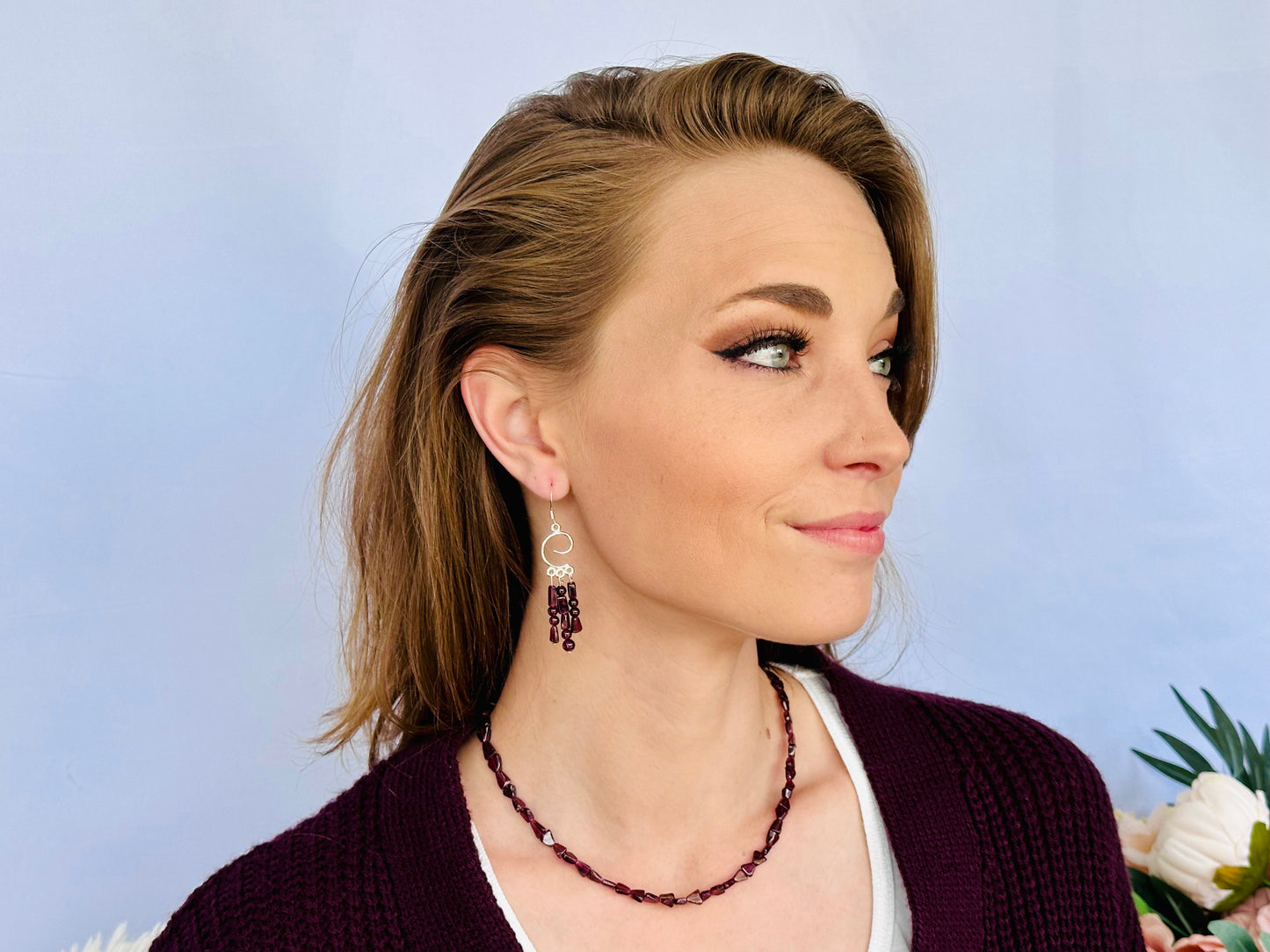 Dainty natural garnet necklace, adjustable