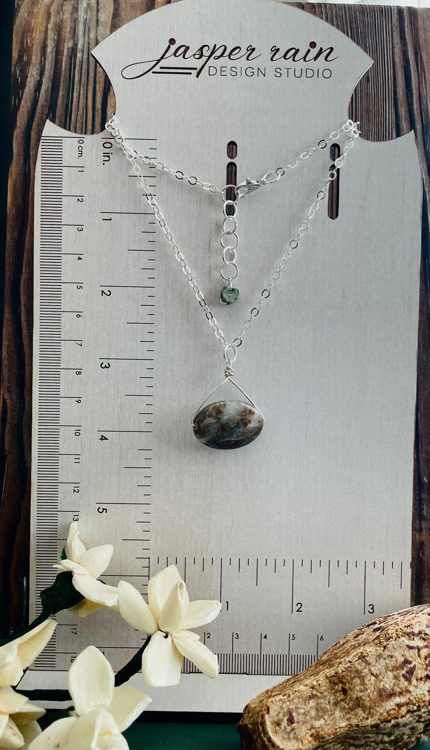Rainforest Jasper wire-wrapped pendant necklace