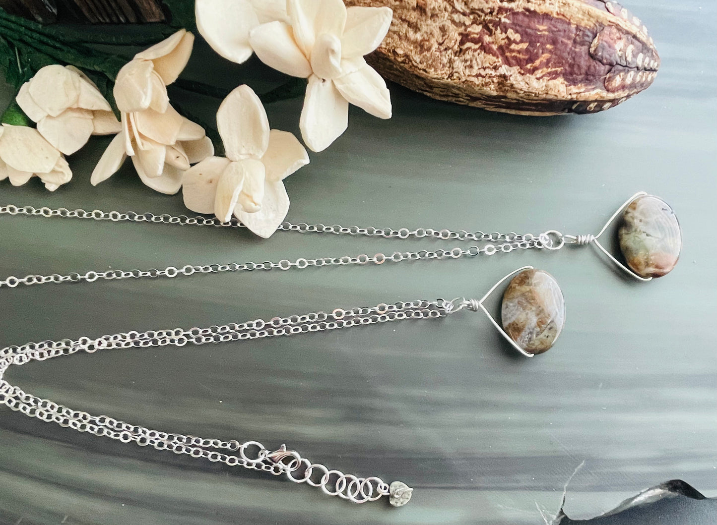 Rainforest Jasper wire-wrapped pendant necklace