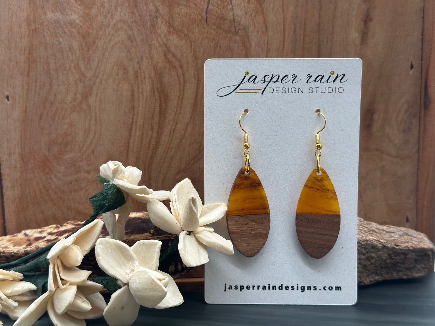 Resin and wood earrings