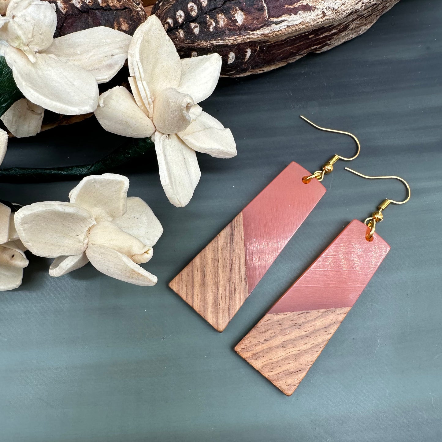 Resin and wood earrings