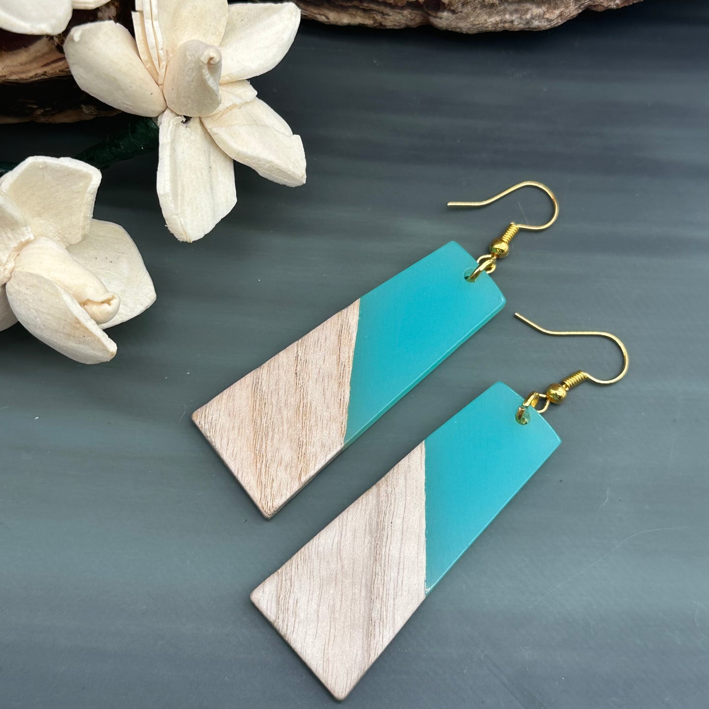 Resin and wood earrings