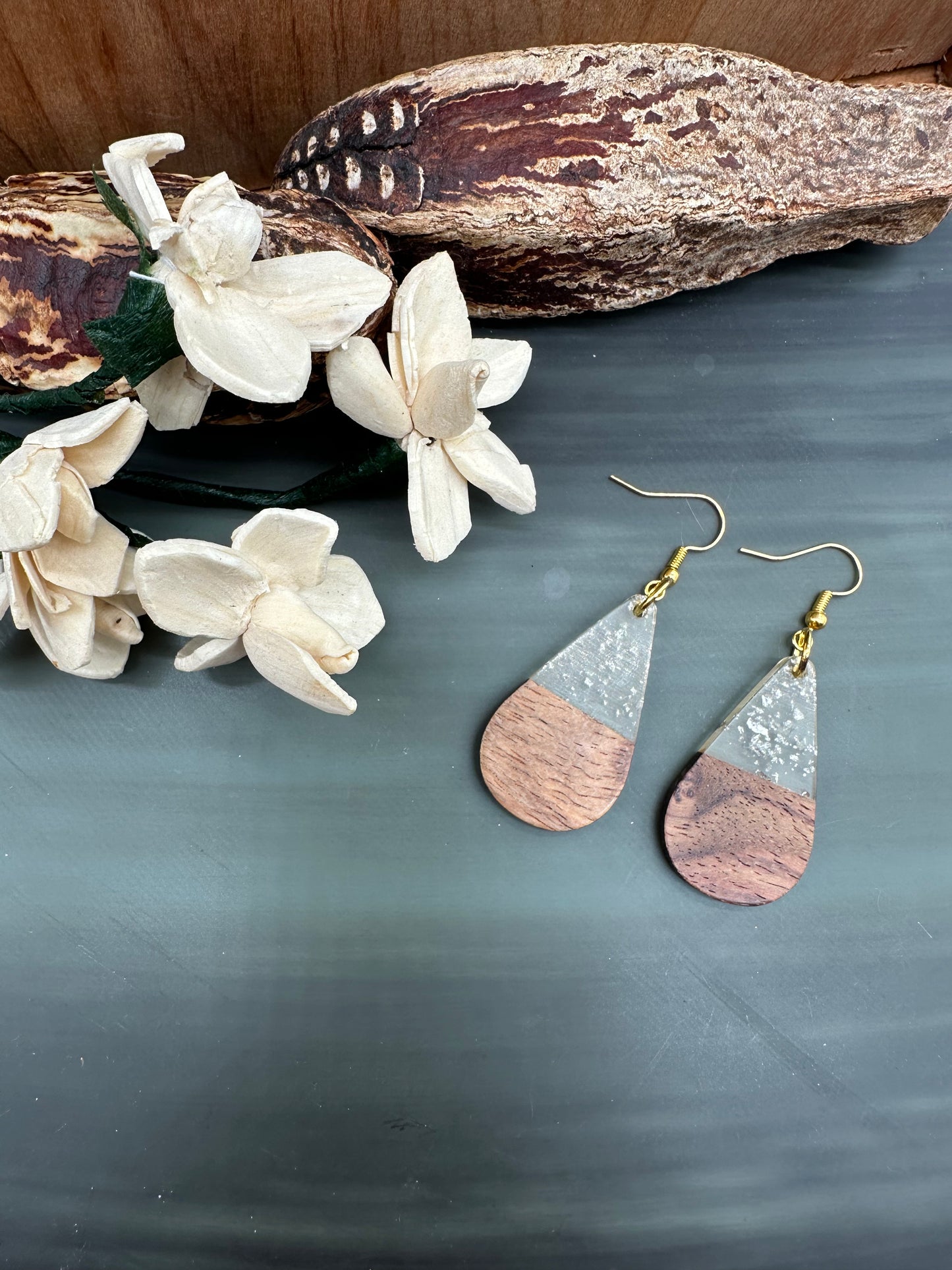 Resin and wood earrings