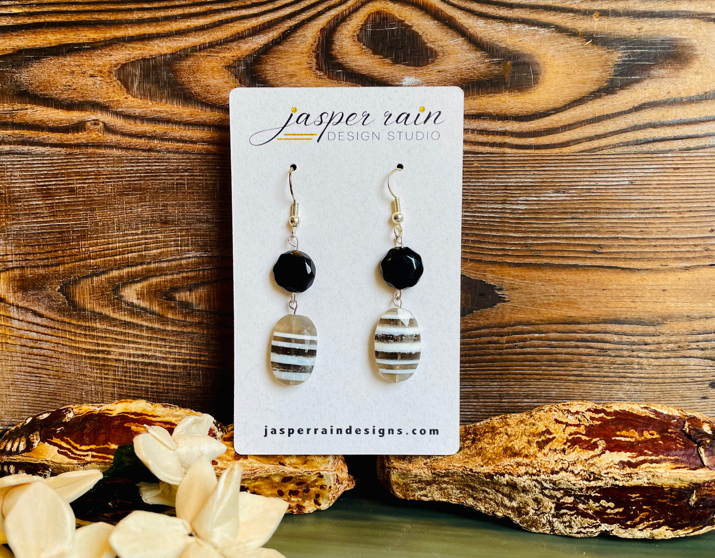 Blue Denim Opal and Rainbow Obsidian dangle earrings