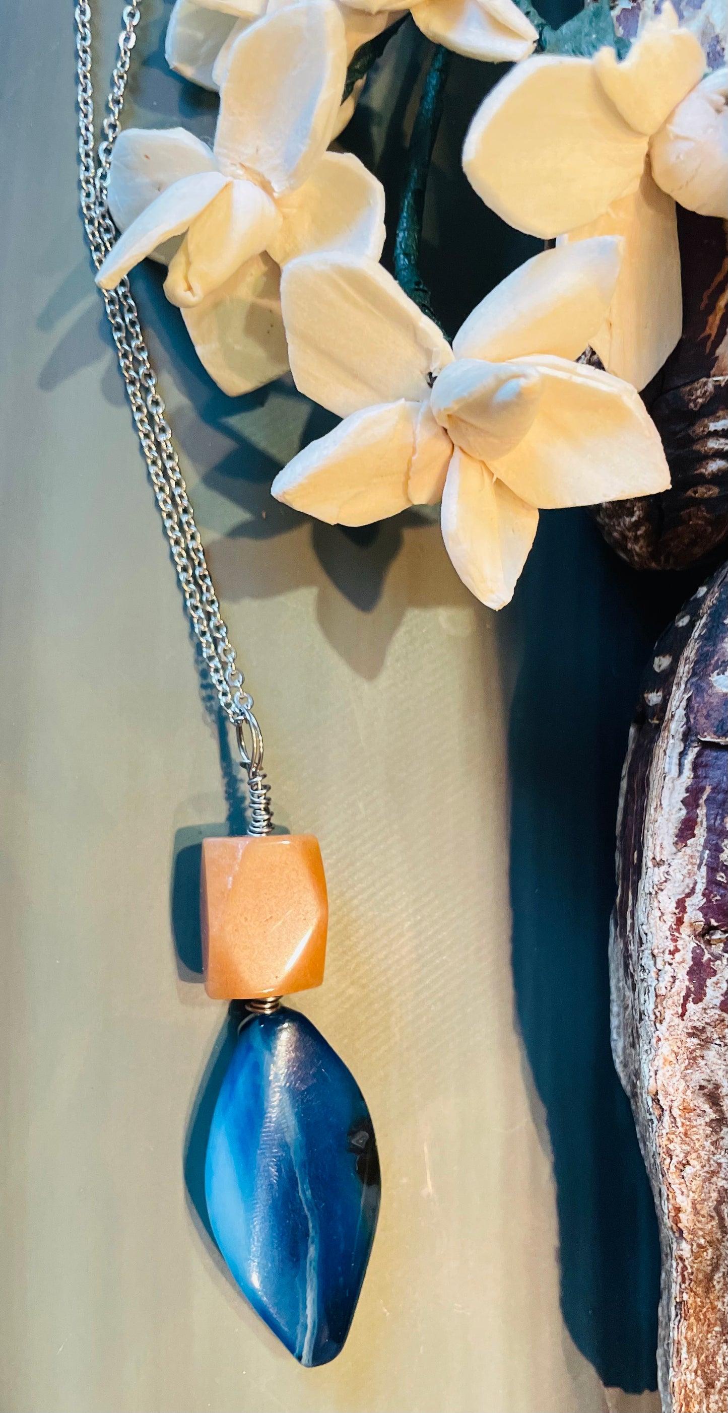 Blue Agate and Carnelian gemstone necklace