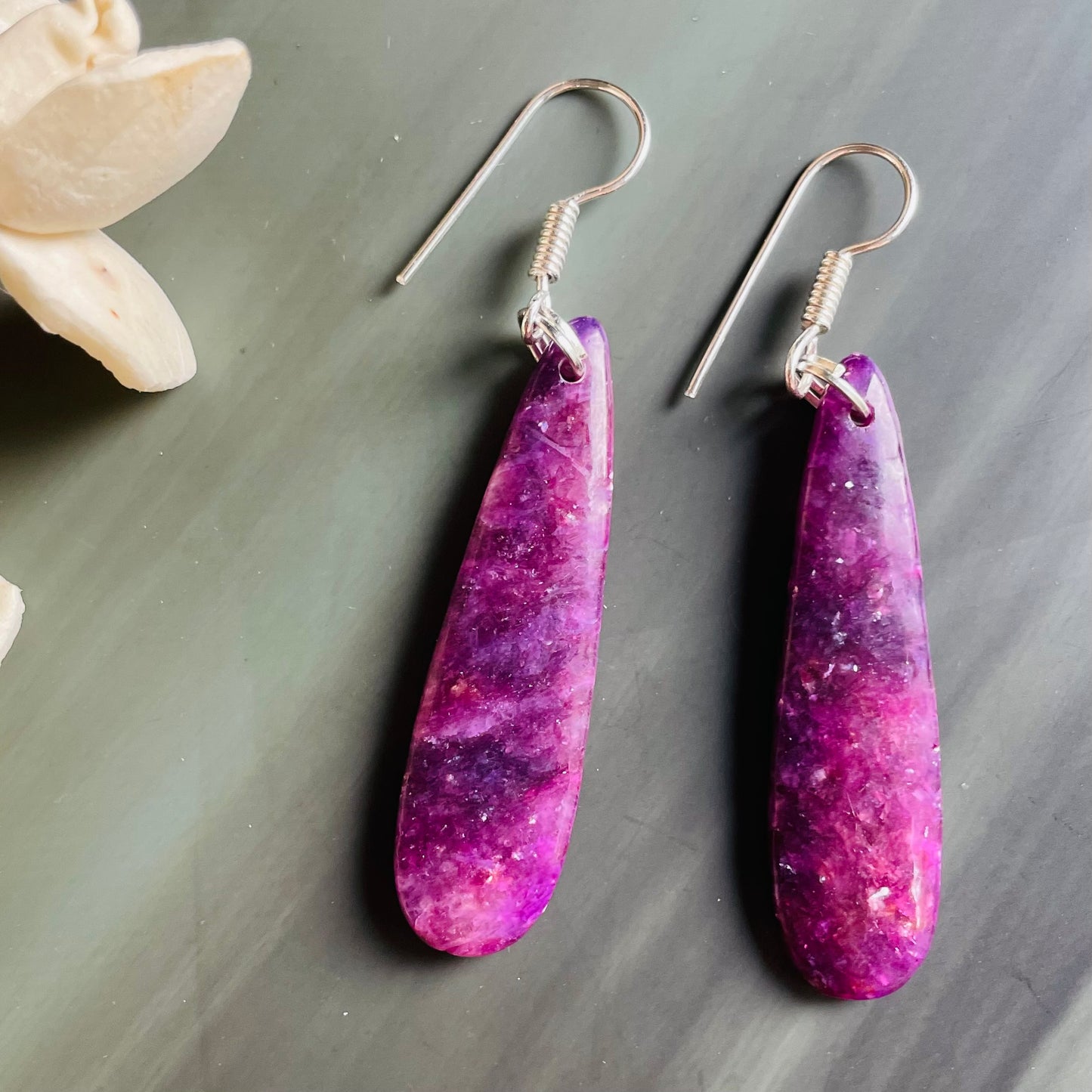 Natural Lepidolite quartz teardrops earrings