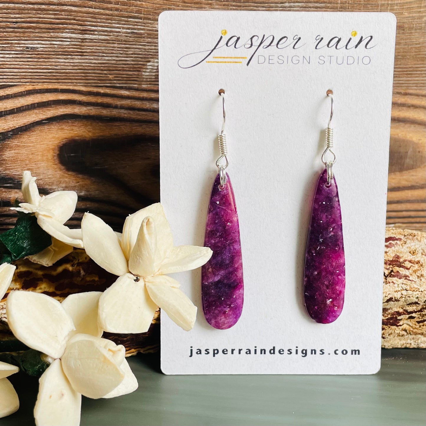 Natural Lepidolite quartz teardrops earrings