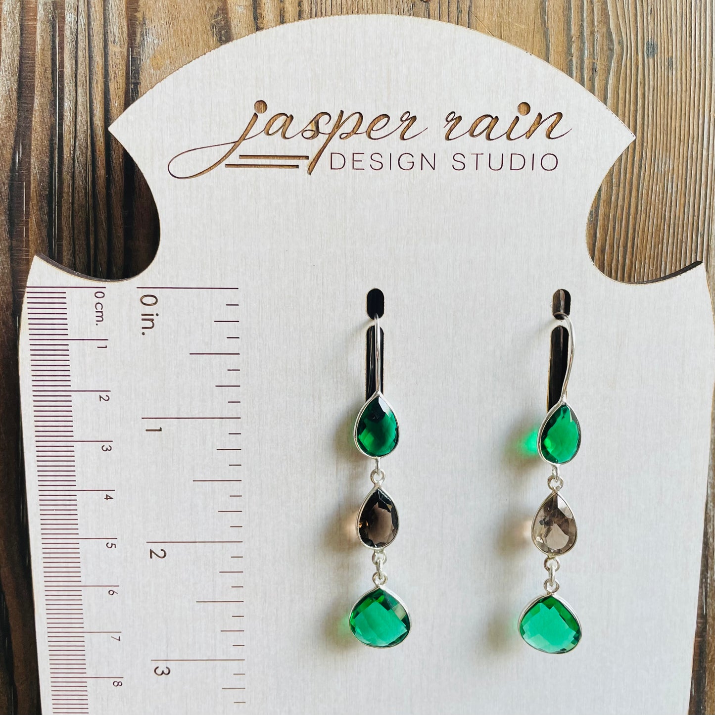 Faceted Emerald and smoky quartz dangle earrings