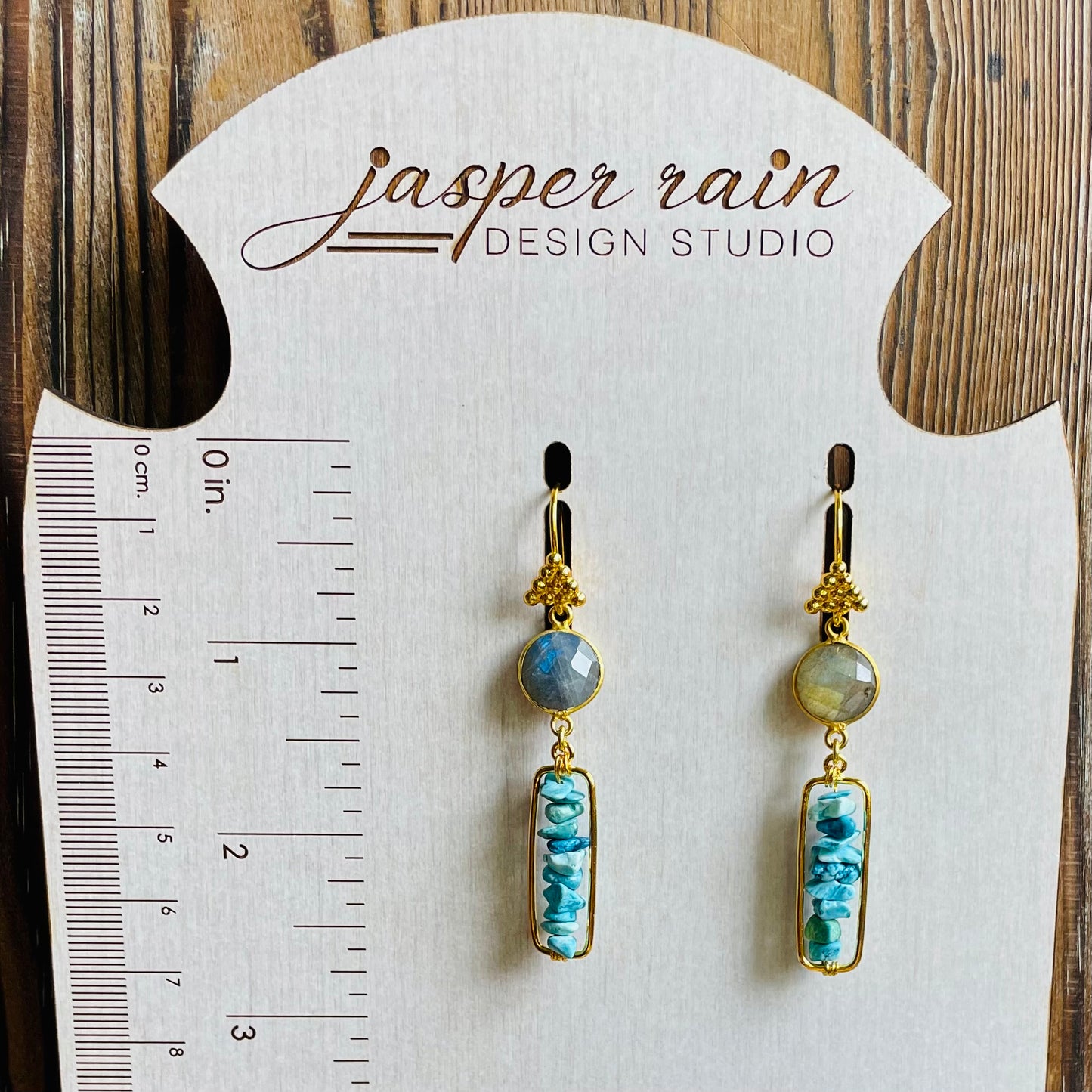 Natural Turquoise and Labradorite earrings on 24k plated hooks