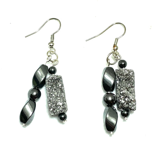 Platinum Druzy earrings, hand made