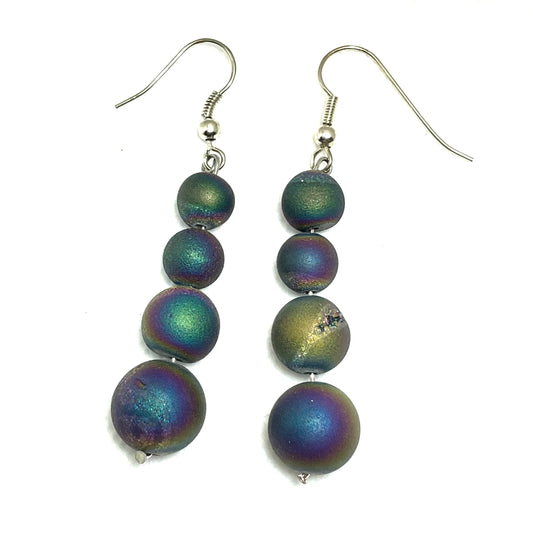 Rainbow druzy gemstone earrings. Bold and beautiful handmade drop earrings.