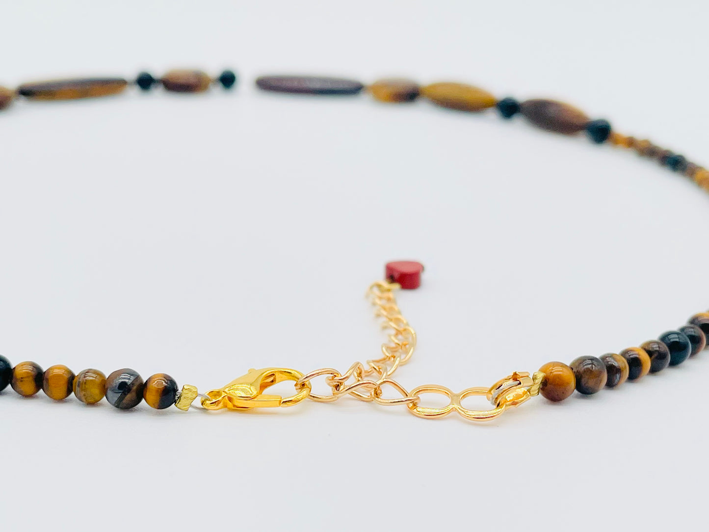 Natural Tiger's Eye and black Onyx gemstone necklace, adjustable