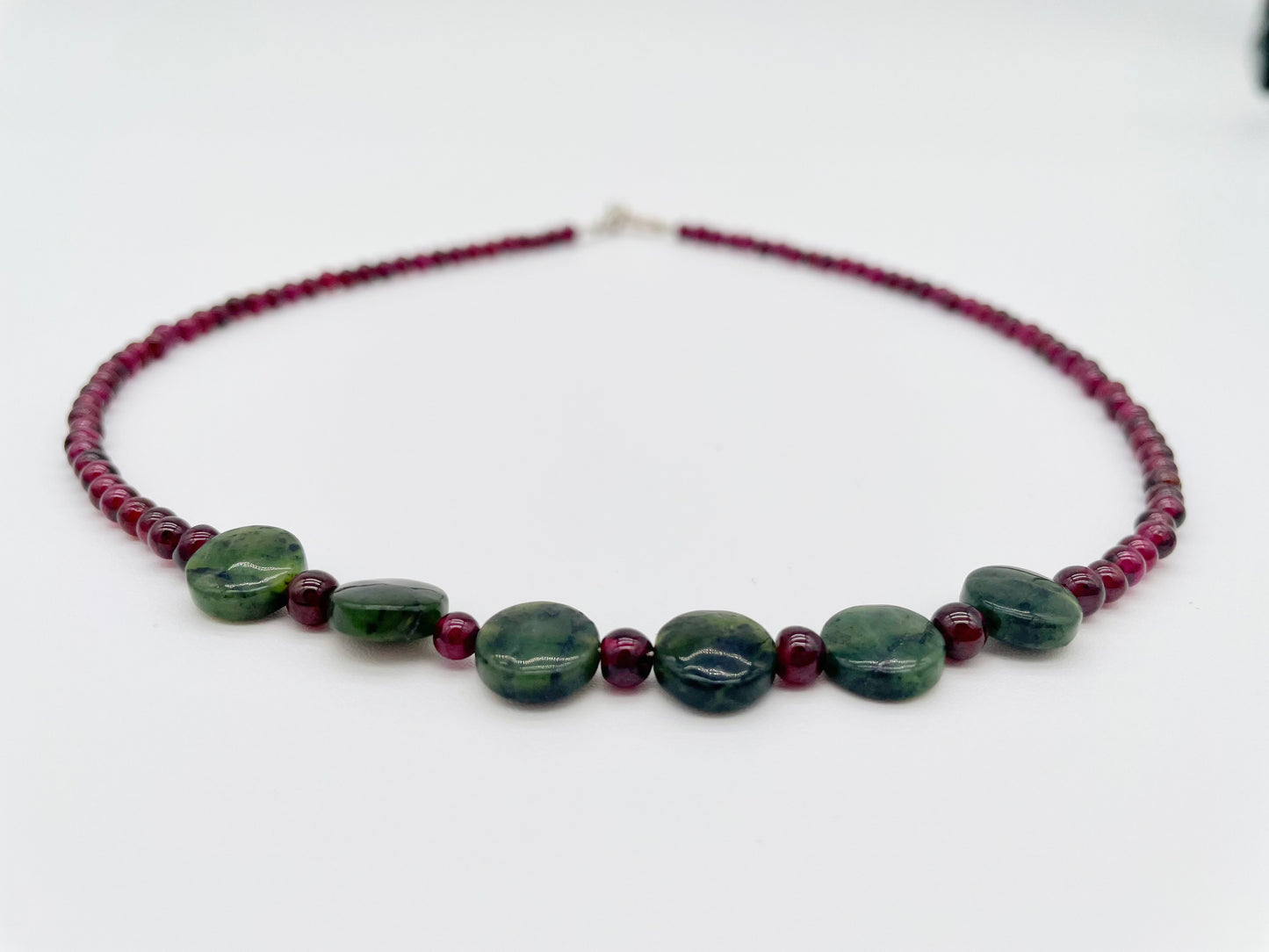 Natural Garnet and Jade coin necklace