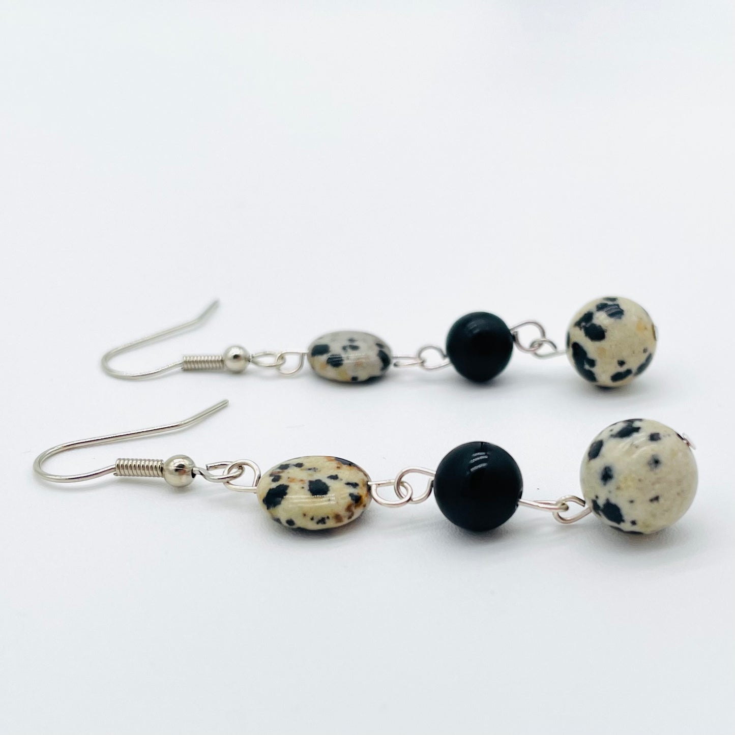 Dalmatian Jasper and Black Onyx dangle earrings