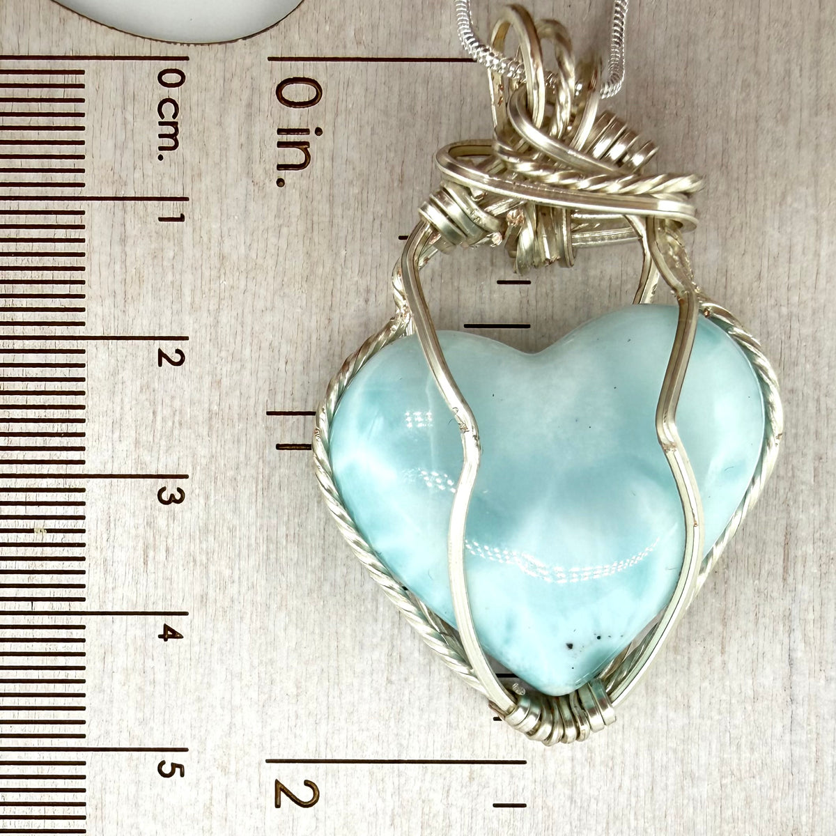 Larimar Heart Wire Wrapped Pendant Necklace