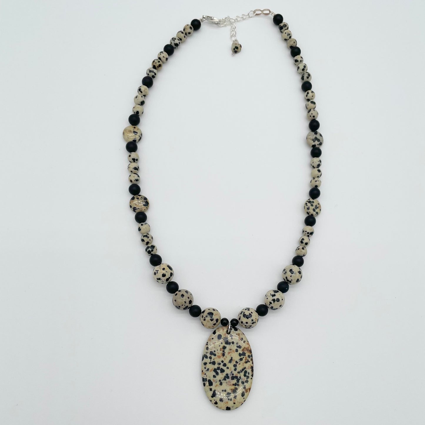 Dalmatian Jasper pendant necklace, handmade and adjustable