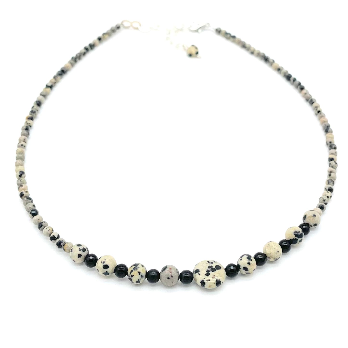 Dalmatian Jasper dainty necklace, handmade and adjustable