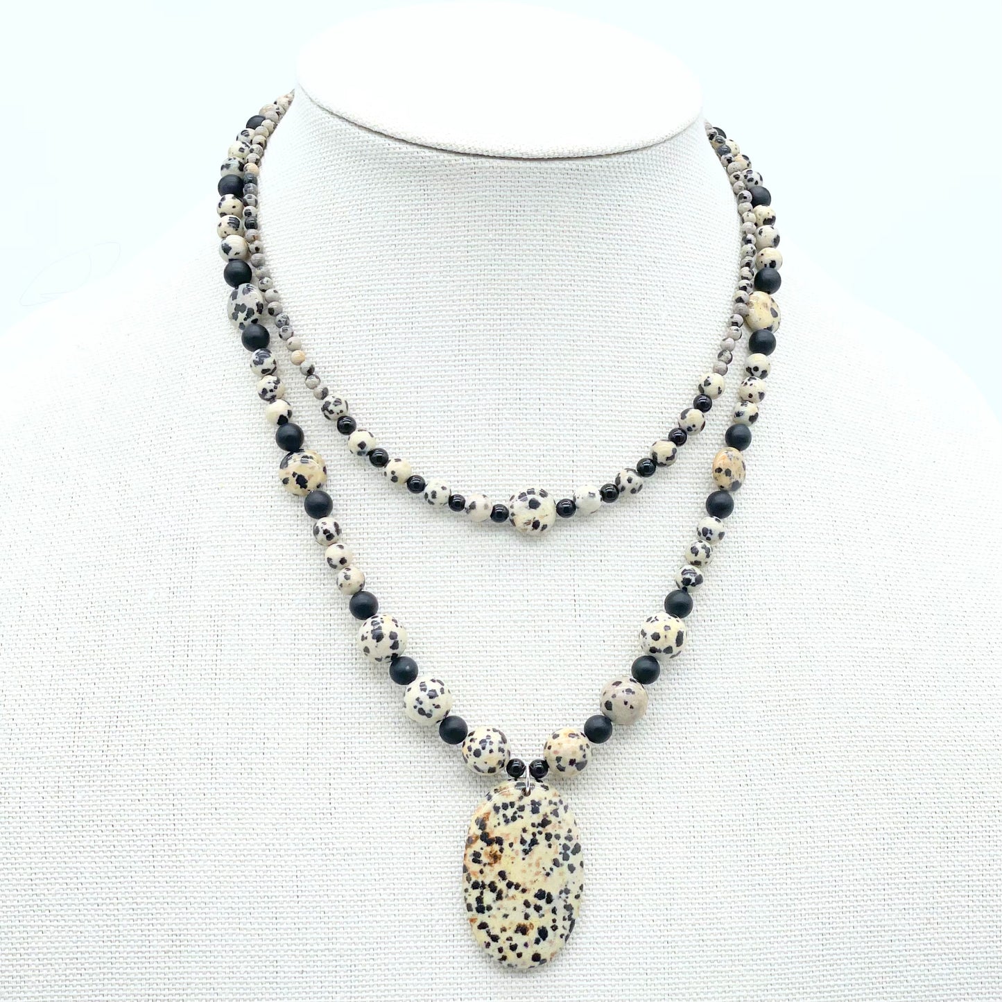 Dalmatian Jasper pendant necklace, handmade and adjustable