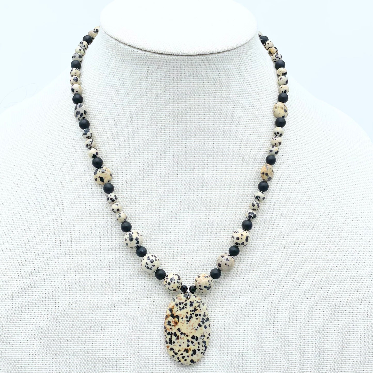 Dalmatian Jasper pendant necklace, handmade and adjustable
