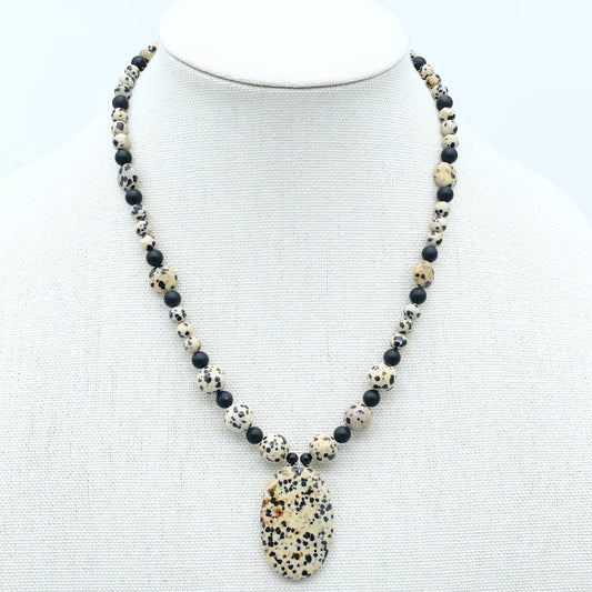 Dalmatian Jasper pendant necklace, handmade and adjustable