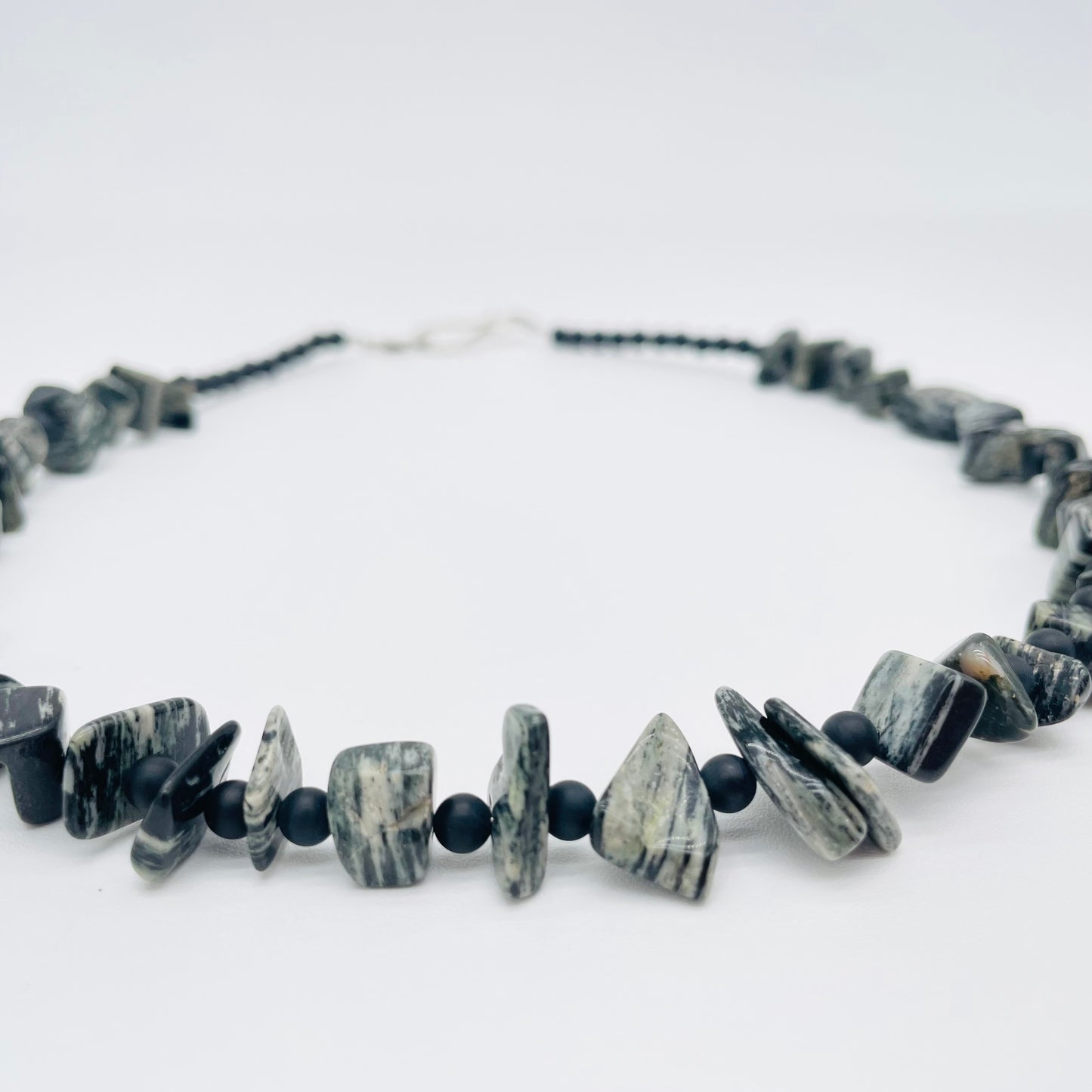 Black Silk Stone chip necklace with matte Black Onyx