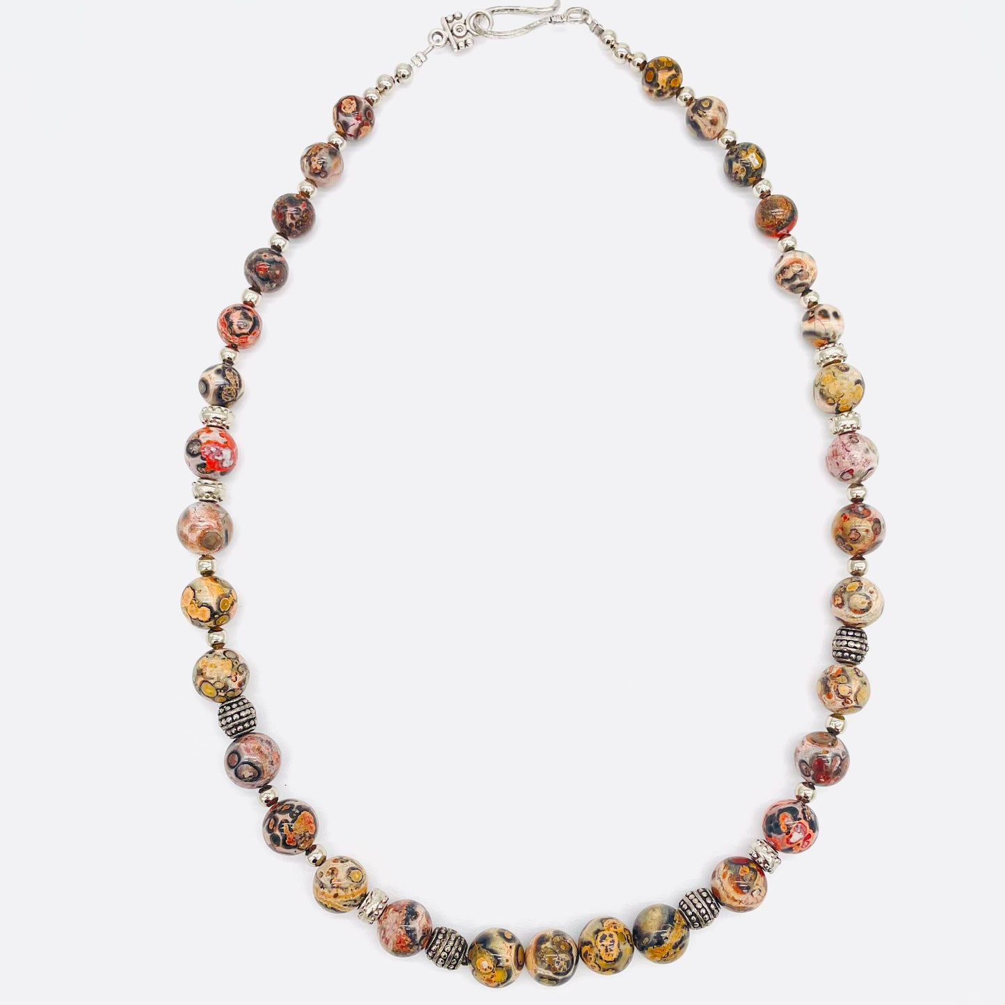 Men's Natural Leopard Skin Jasper and silver necklace