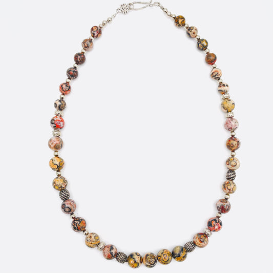 Men's Natural Leopard Skin Jasper and silver necklace