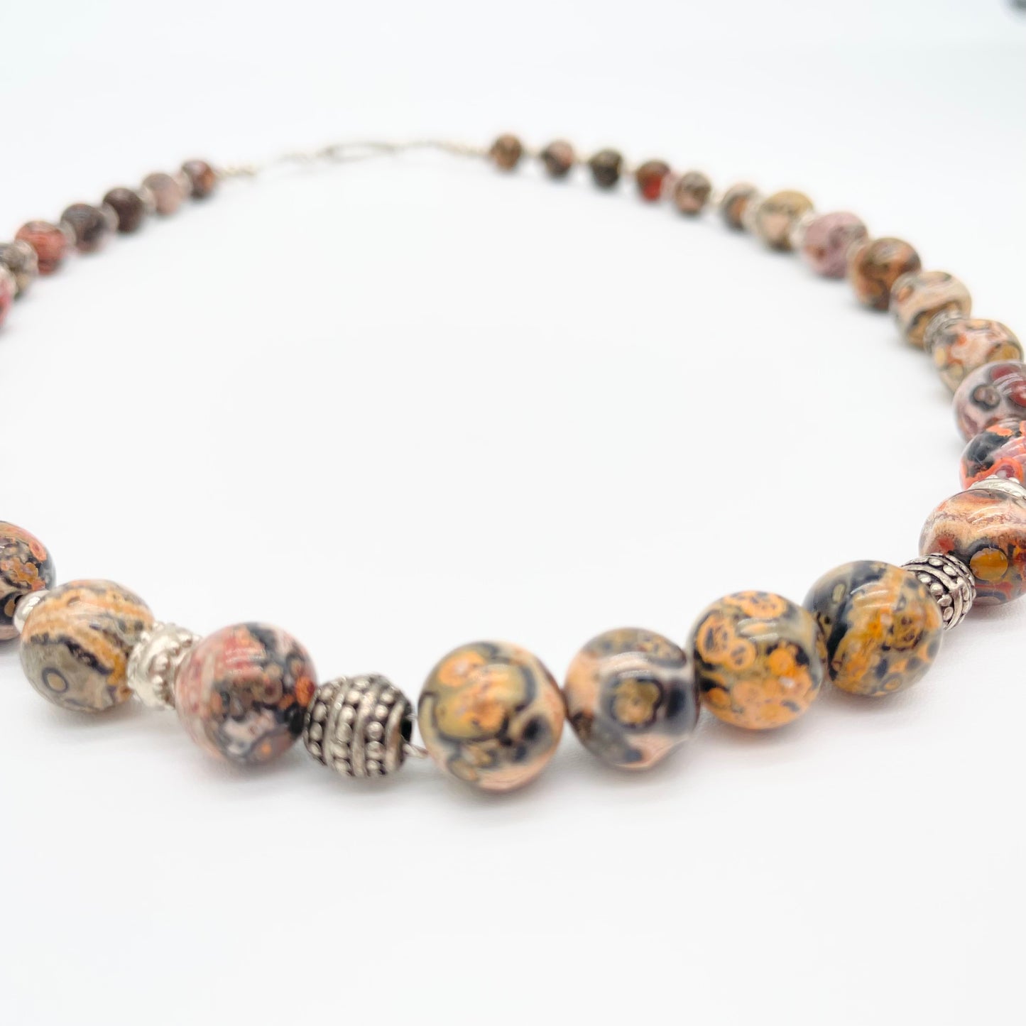 Men's Natural Leopard Skin Jasper and silver necklace