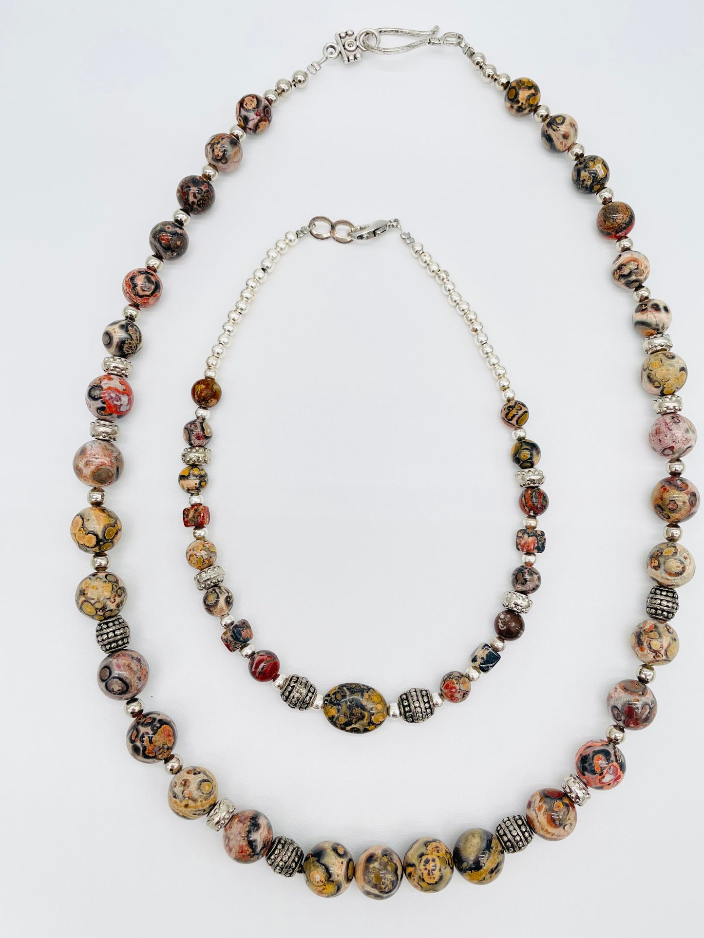 Men's Natural Leopard Skin Jasper and silver necklace