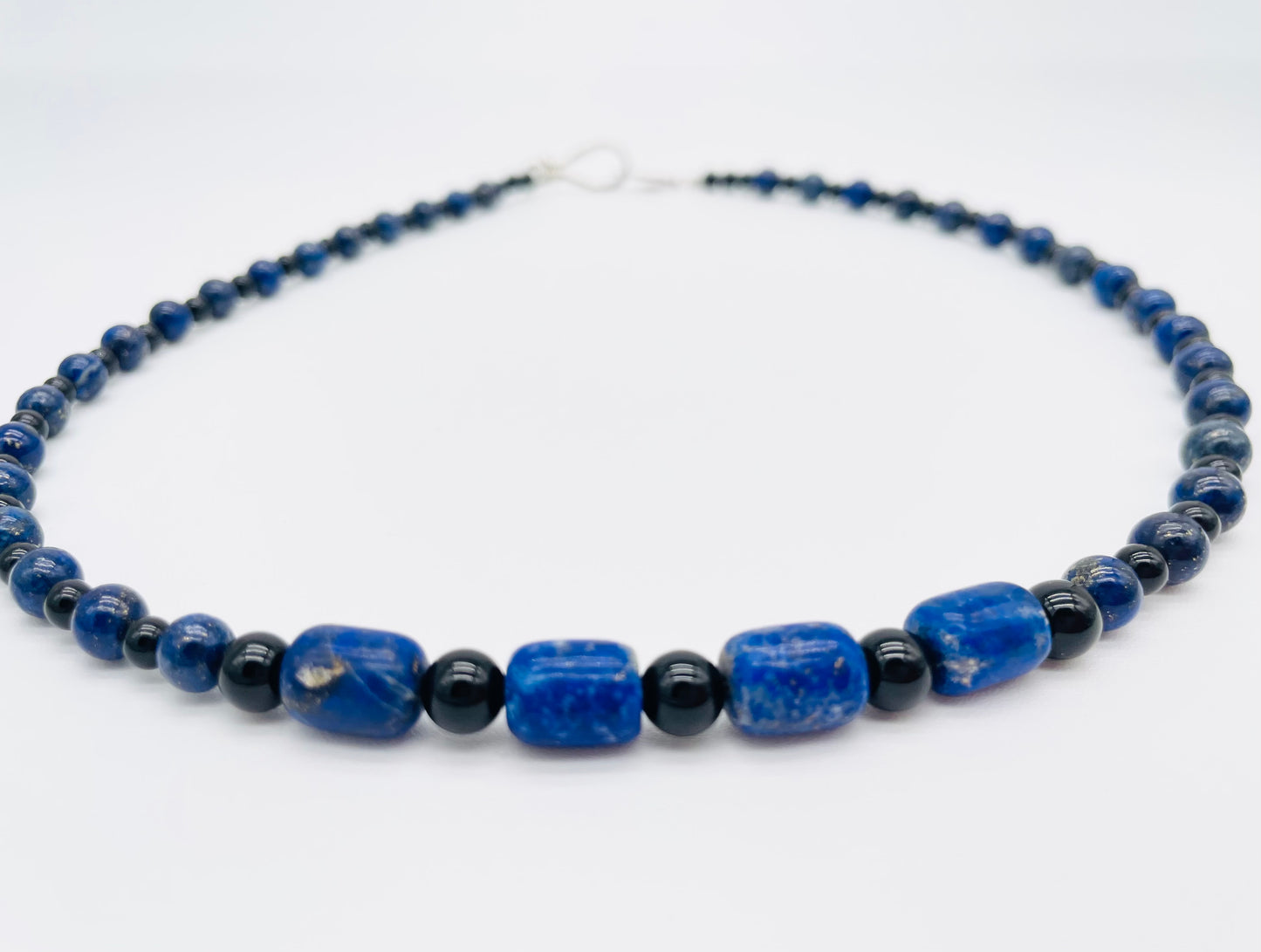 Men's Natural Lapis Lazuli and black Onyx gemstone necklace