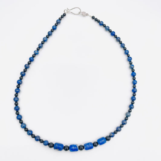 Men's Natural Lapis Lazuli and black Onyx gemstone necklace