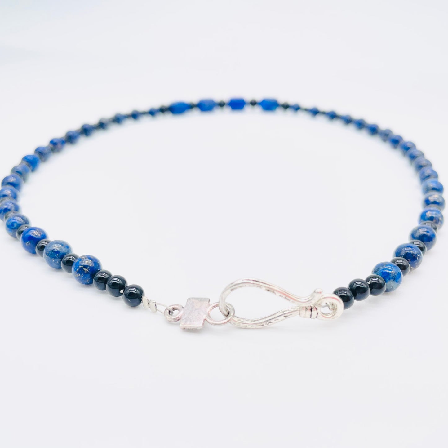 Men's Natural Lapis Lazuli and black Onyx gemstone necklace