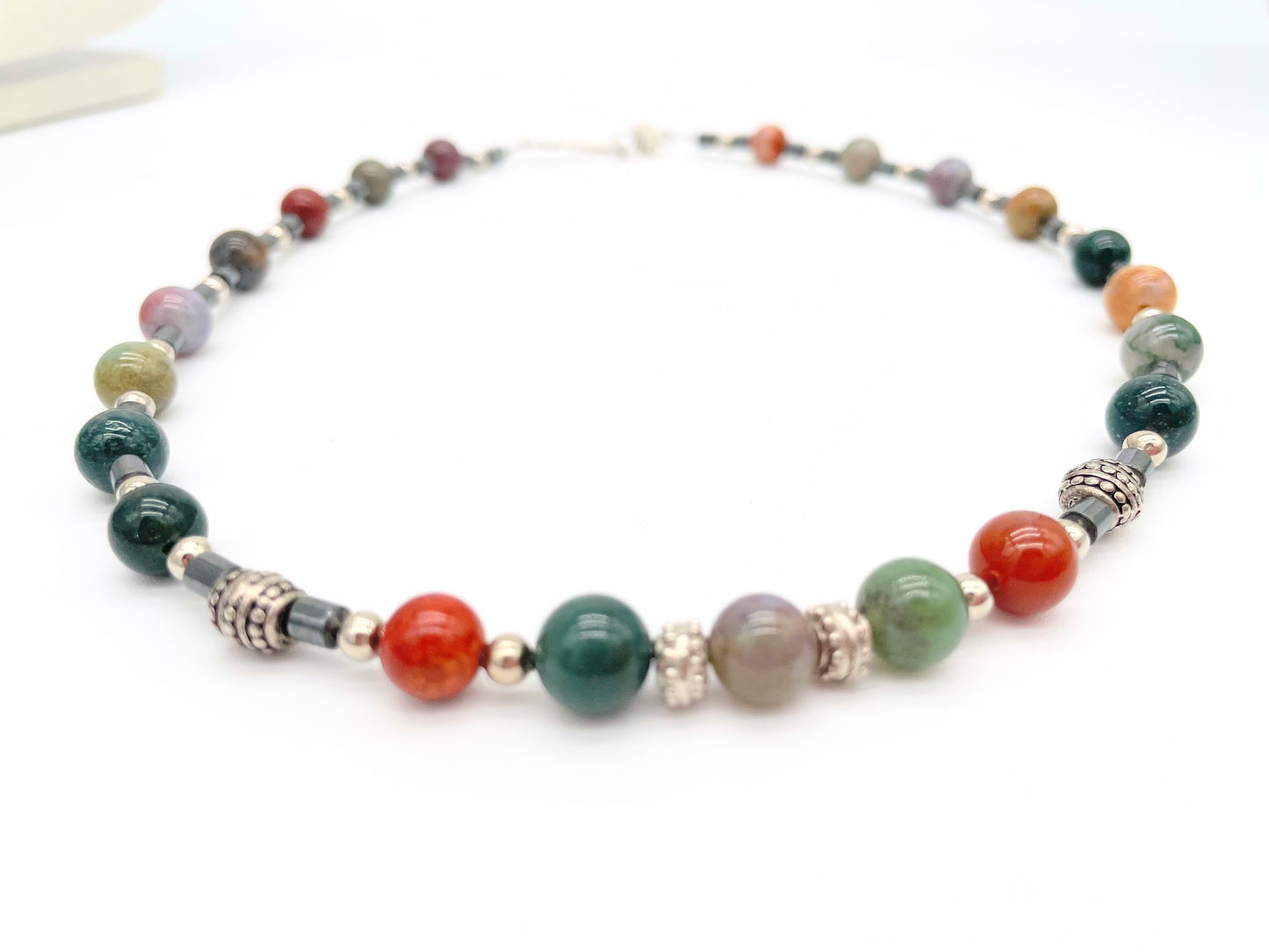 Men's Natural Fancy Jasper and Hematite gemstone necklace