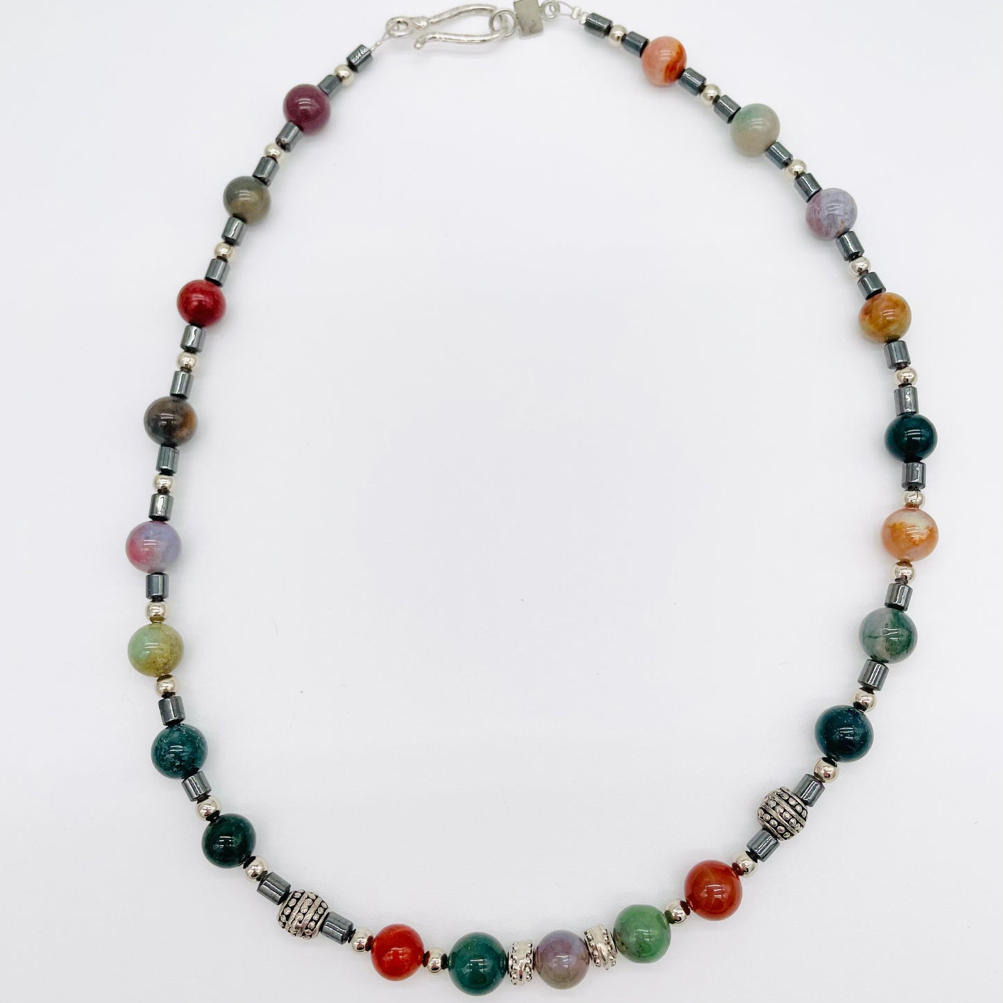 Men's Natural Fancy Jasper and Hematite gemstone necklace