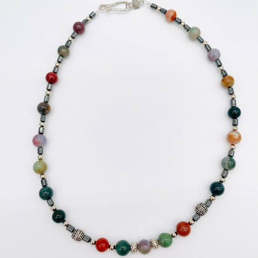 Men's Natural Fancy Jasper and Hematite gemstone necklace
