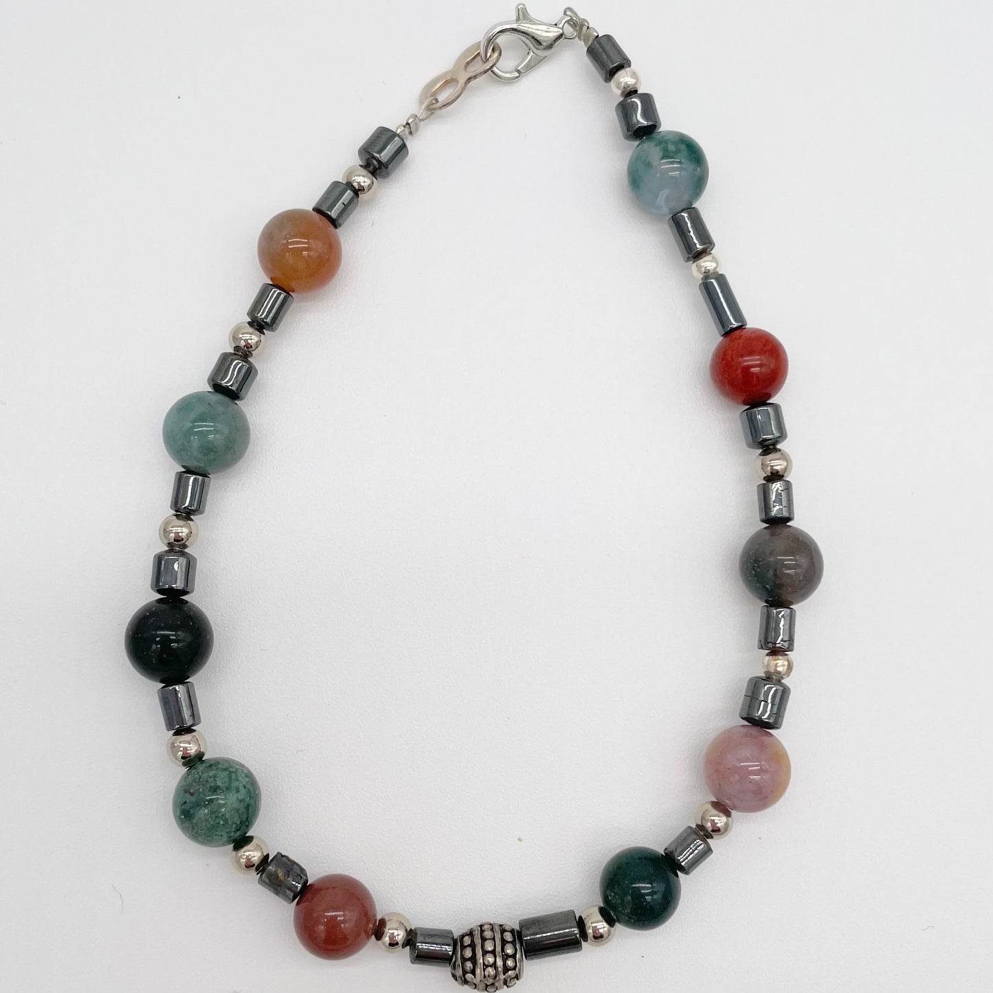 Men's Natural Fancy Jasper and Hematite gemstone necklace