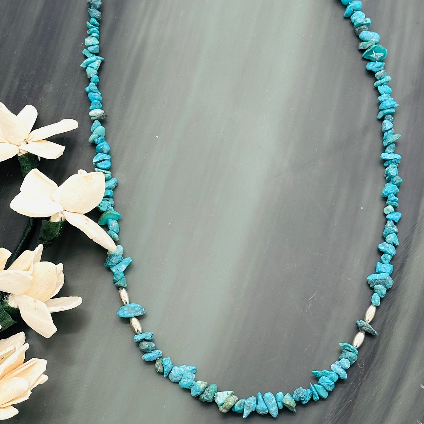 Natural Turquoise Chip and silver necklace