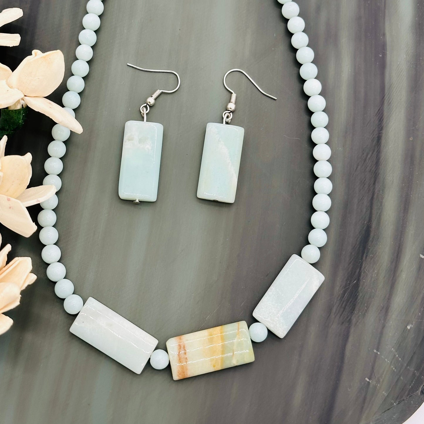 Natural Amazonite Stone Necklace and earring set
