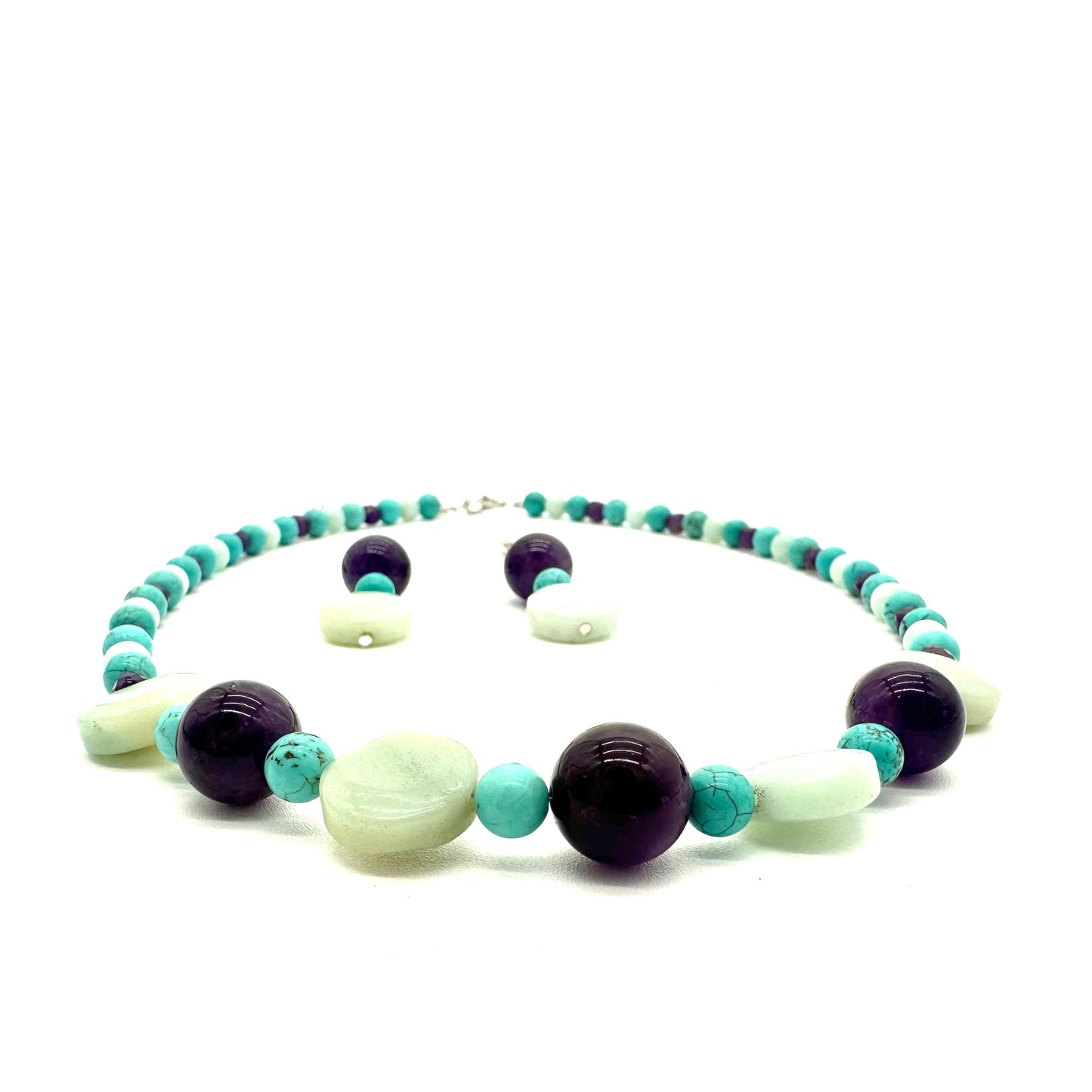 Colorful Amethyst, Amazonite and Howlite necklace and earring set : One-Of-A-Kind