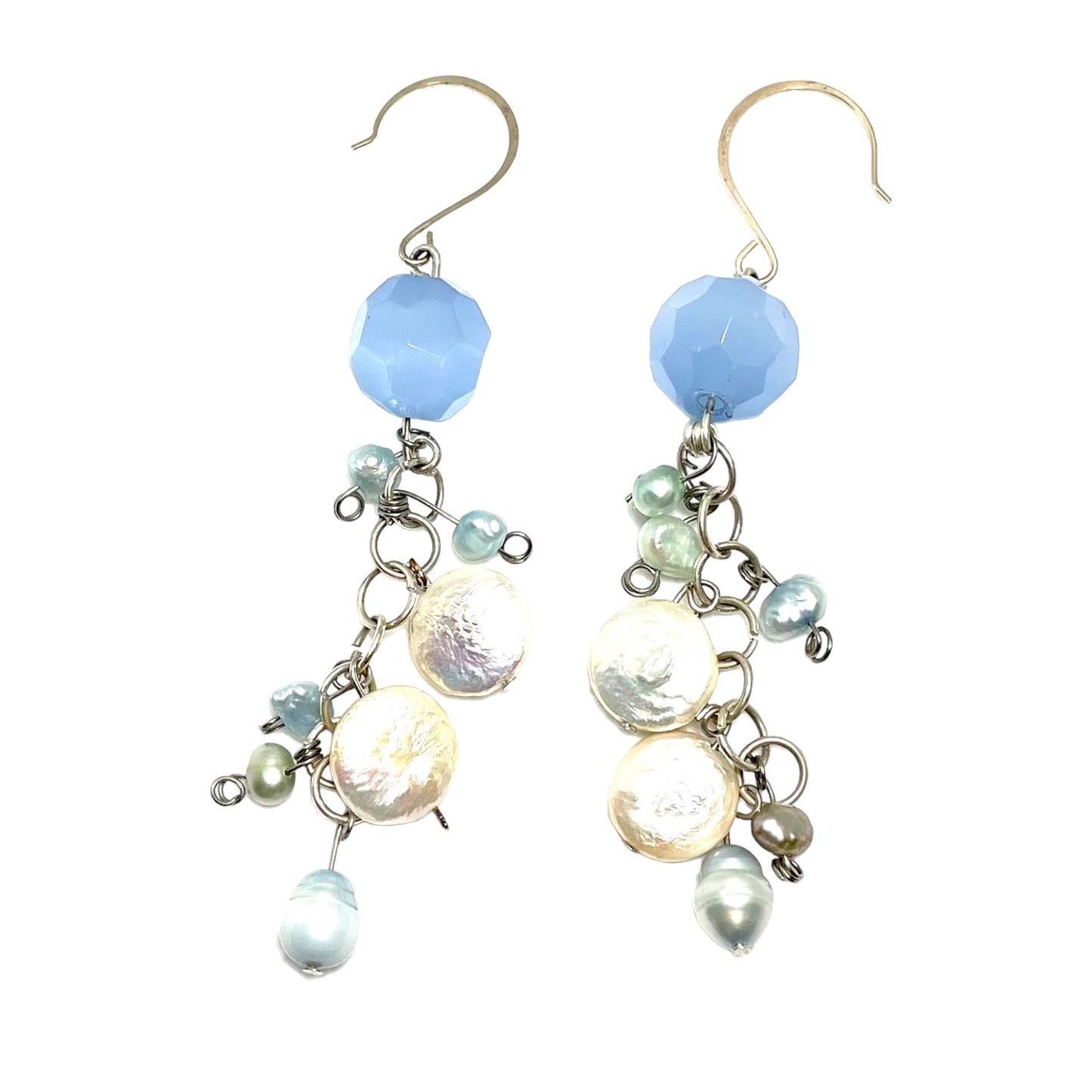 Elegant natural freshwater Pearl and agate drop handmade earrings
