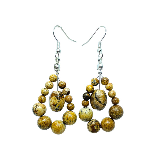 Natural Picture Jasper gemstone loop earrings, handmade drop earrings, silver plated earring wires