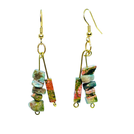 Handmade Unakite Jasper drop earrings