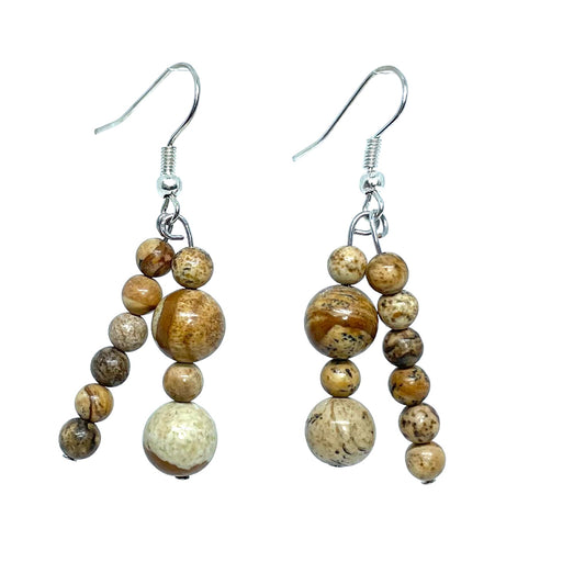 Natural Picture Jasper gemstone earrings, handmade dangle earrings, silver plated earring wire