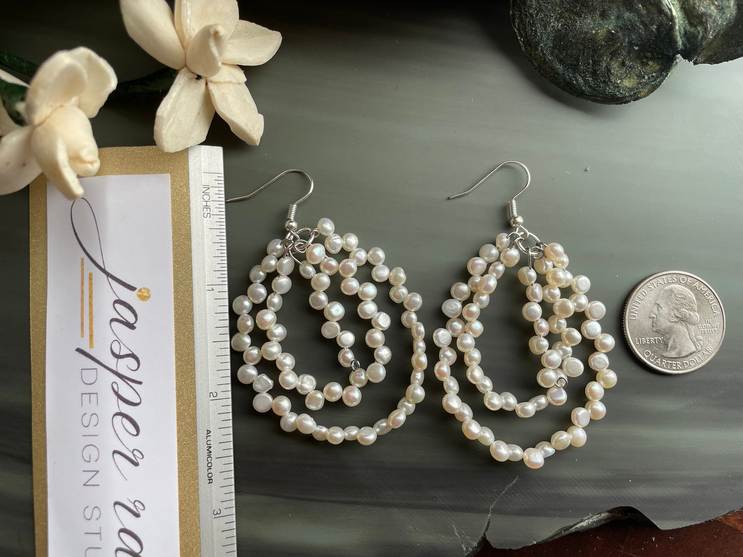 Freshwater Pearl hoop earrings, silver plated earring hooks, handmade hoop earrings
